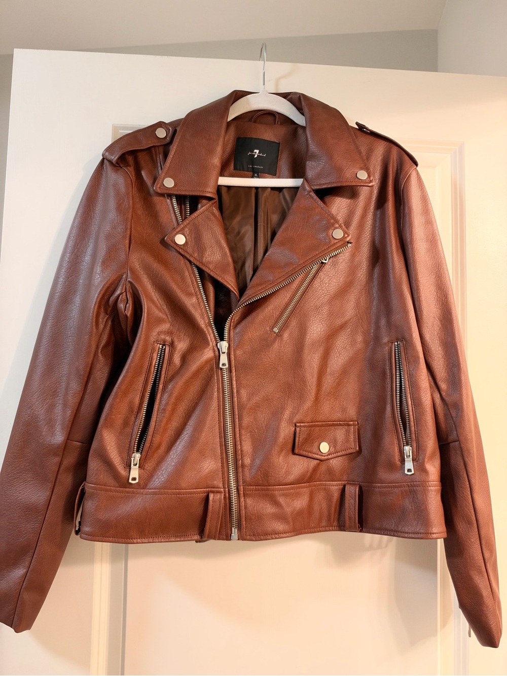 7 For All Mankind Brown Leather Moto Jacket